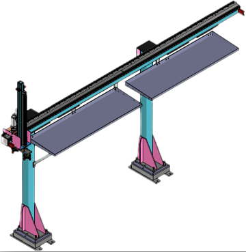 CAD model of a twin-column overhead gantry structure